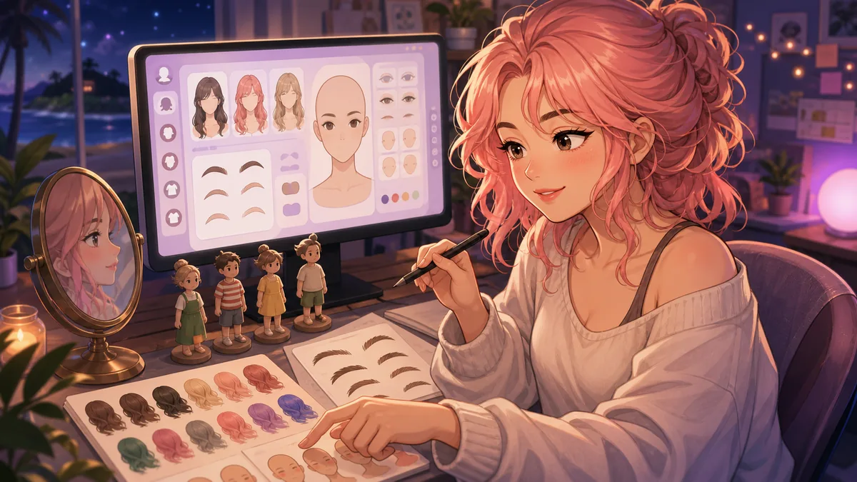 藍沢エマMii作成で髪色や眉を選ぶオリジナル女性キャラクターのイメージ