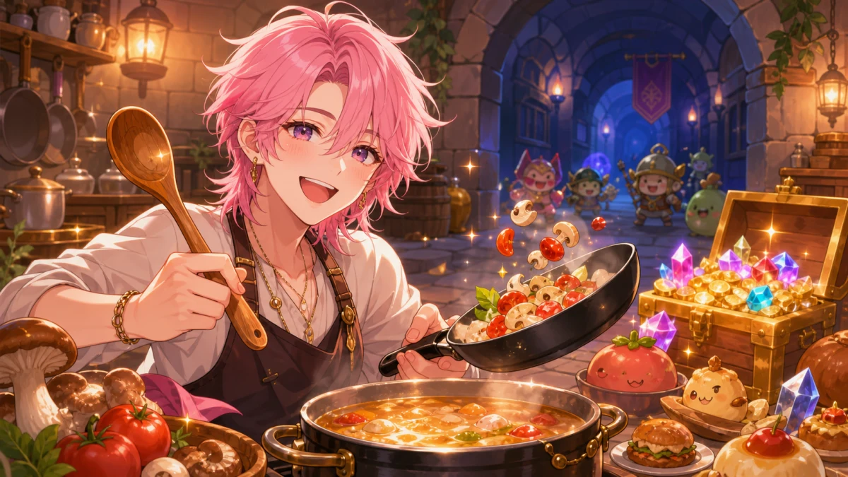 兎鞠まり『Chef Knight』でダンジョン料理店を開店 キノコ、トマト、リンゴまで約3時間で駆け抜けた初回配信 のV-BUZZ独自アイキャッチ