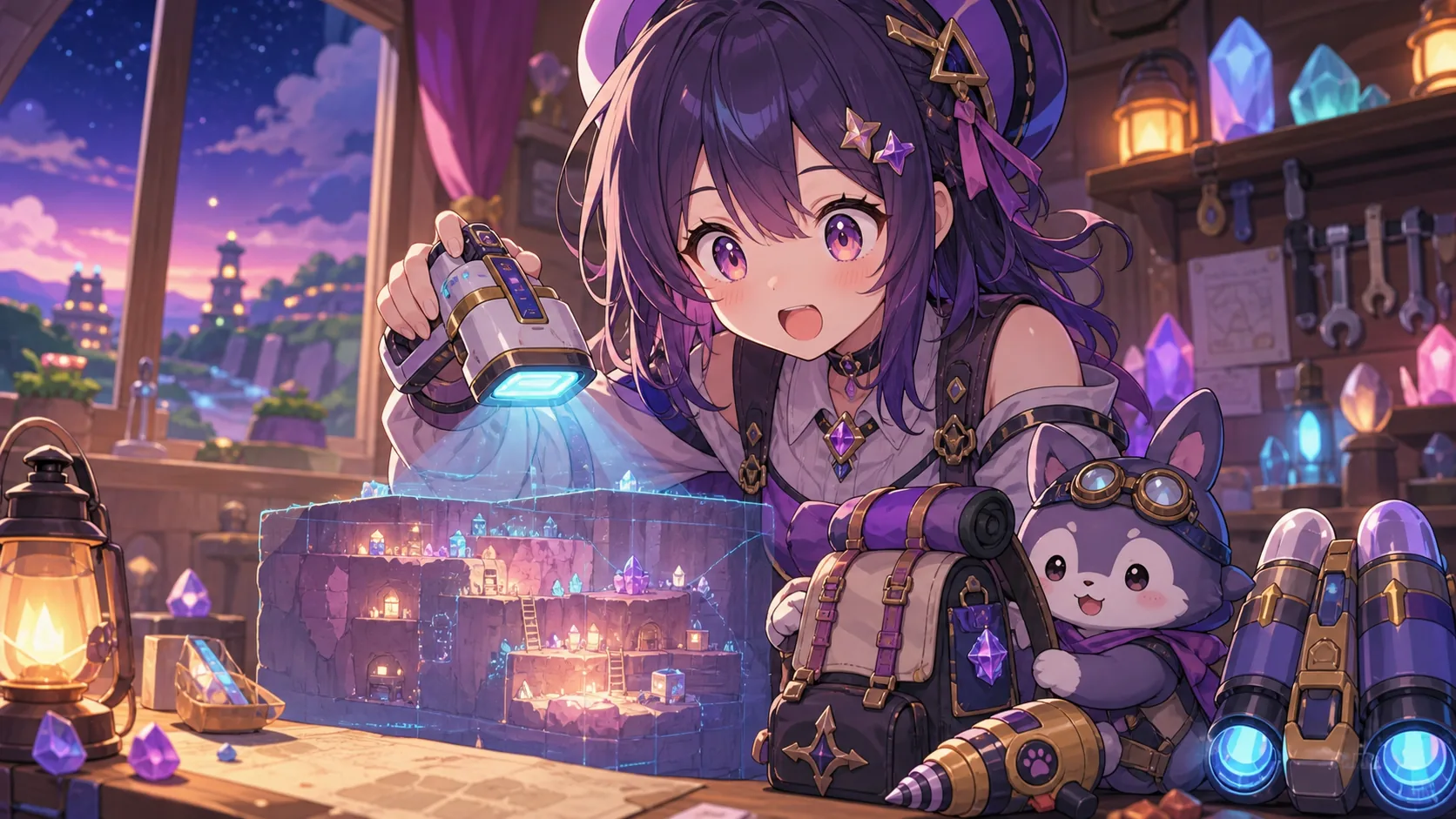スキャナー強化と夜の防衛を準備するオリジナルキャラクターのイメージ