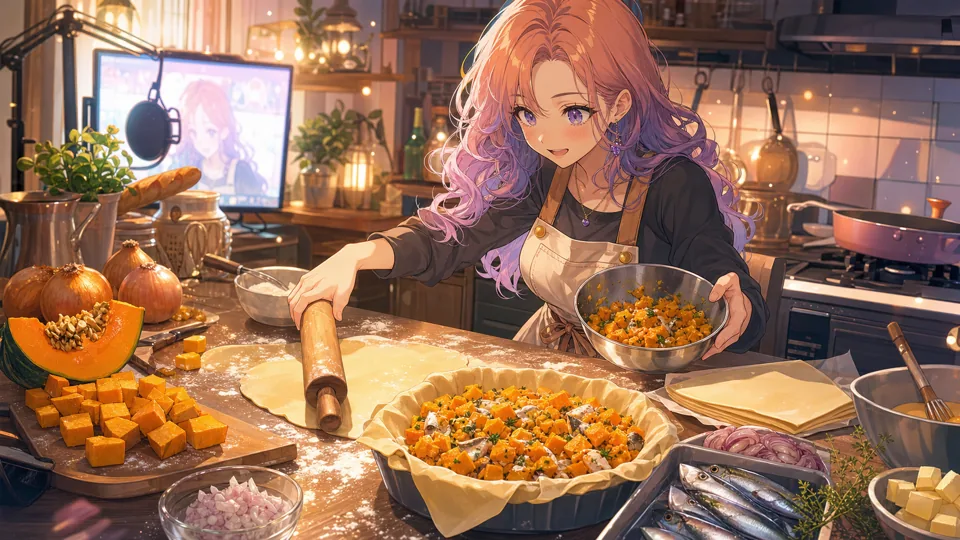 タカベとかぼちゃのパイを作る料理配信のイメージ