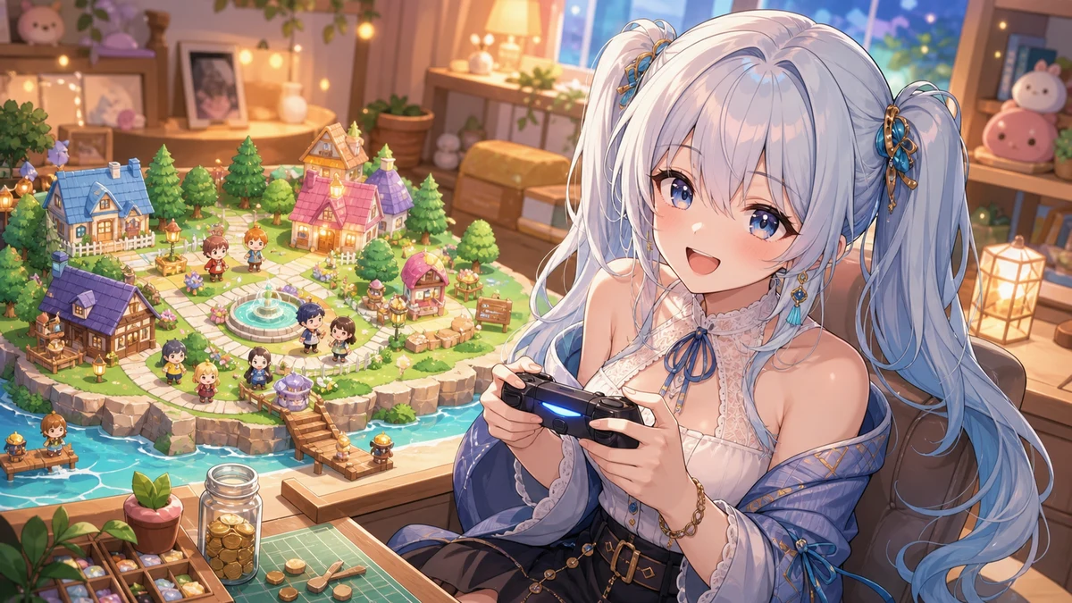 兎田ぺこら『トモダチコレクション わくわく生活』初見配信、ペコランド開島 マリン作成と友達イベントで箱庭が動き出す のV-BUZZ独自アイキャッチ