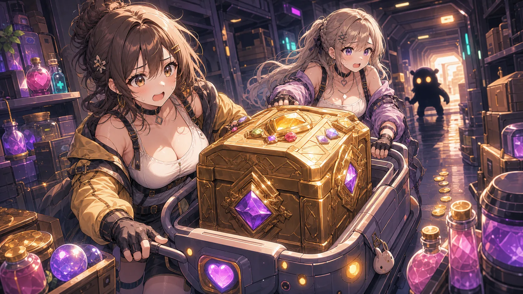 高額アイテムを2人で慎重に運ぶ場面をイメージしたオリジナルイラスト