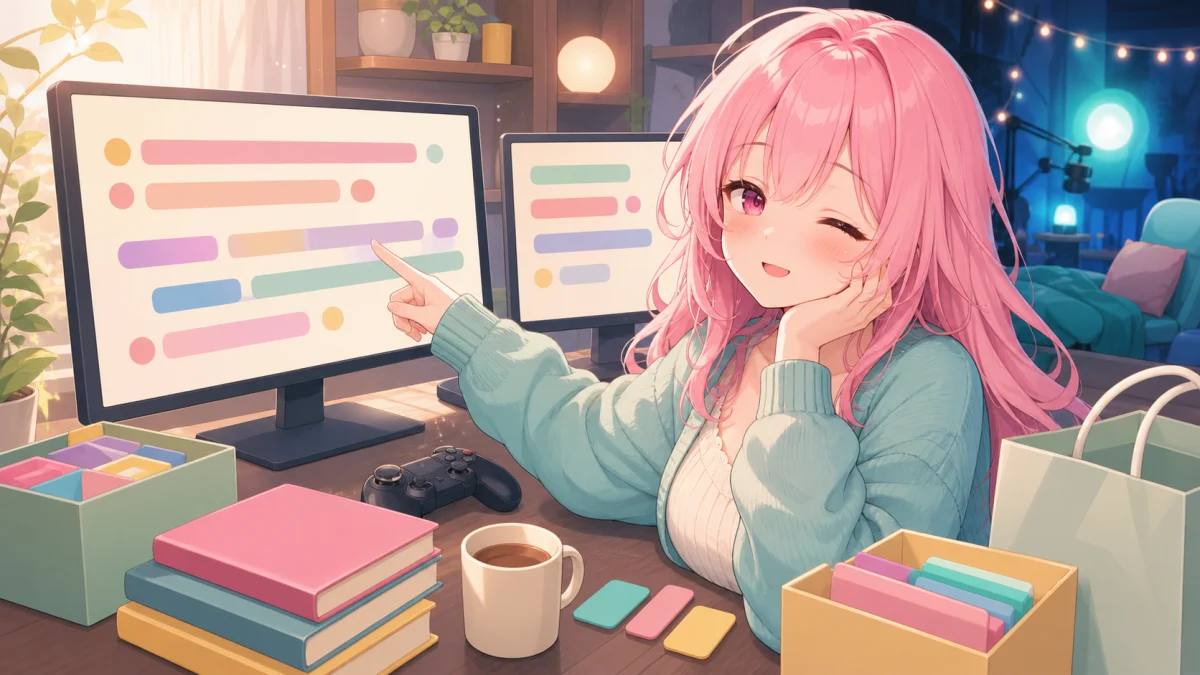 朝の配信部屋でタイムラインを確認するイメージ